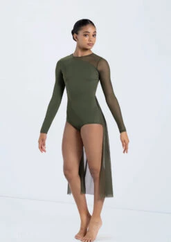Weissman Long Sleeve Back Panel Leotard -Dance Clothing Store 14423 olive 504 93297.1698817156
