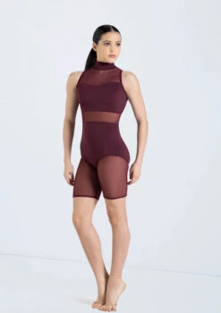 Weissman Mesh Inset Bike Short Unitard -Dance Clothing Store 14425 raisin 12436 69536.1698450053