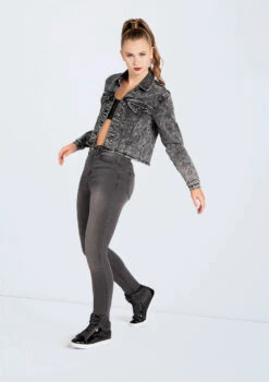 Weissman Cropped Jean Jacket -Dance Clothing Store AH11507 black acid wash 482 38607.1678890560