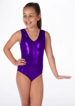 Alegra Girls Metallic Senna Leotard -Dance Clothing Store ALL5203M MAIN PUR 43329.1678873778
