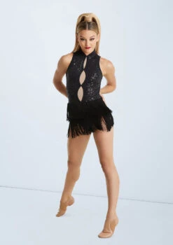 Weissman Keyhole Front Fringe Dress -Dance Clothing Store D10969 black 051 62112.1698840460