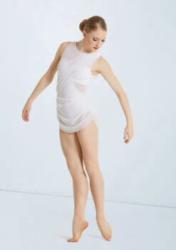 Weissman Asymmetrical Mesh Drape Dress -Dance Clothing Store D11450 white 130209 43365.1678890819