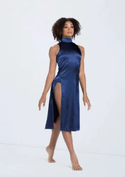 Weissman Charmeuse Mock Neck Dress -Dance Clothing Store D13067 navy 316 12584.1678890891