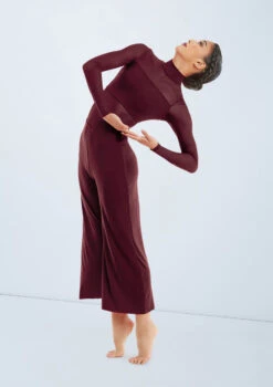 Weissman Culotte Unitard With Mesh -Dance Clothing Store MJ11187 raisin 111 28730.1678890994