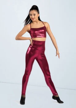 Weissman High Waist Metallic Leggings -Dance Clothing Store ML9062 blackcherry 1202 74811.1678891101