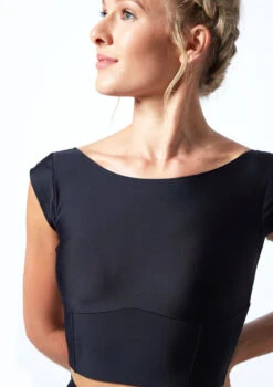 Move Dance Ava Cap Sleeve Crop Top -Dance Clothing Store MOS0831 BLK CLOSE UP FRONT 1 94497.1678884793