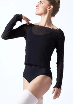 Move Dance Spirit Mesh Long Sleeve Crop Top -Dance Clothing Store MOZ0617 BLK FRONT 1T 76486.1691020259