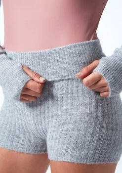 Move Dance Delilah Knit Roll Top Dance Shorts -Dance Clothing Store MOZ0719 GRY CLOSE UP FRONT 1 09405.1678885125
