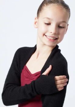 Move Dance Teen Daniella Knit Shrug -Dance Clothing Store MOZ5718 BLK CLOSE UP FRONT 1 99682.1678885167