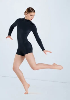 Weissman Long Sleeve Mock Neck Biketard -Dance Clothing Store MT13022 black 771 73398.1678891237