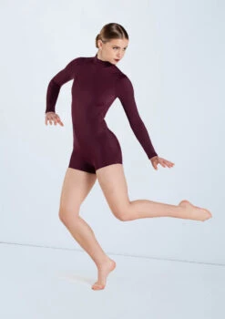 Weissman Long Sleeve Mock Neck Biketard -Dance Clothing Store MT13022 raisin 790 01252.1698840510