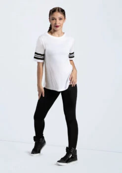 Weissman Striped Sleeve Crewneck Tee -Dance Clothing Store PT10409 white MT12466 8022 79543.1678891417