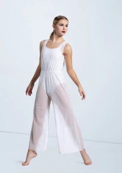 Weissman Cowl Drape Power Mesh Jumpsuit -Dance Clothing Store SM12126 white 0014 02103.1698840527