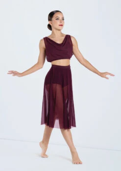 Weissman Midi Length Mesh Skirt -Dance Clothing Store SM12768 S9768 raisin 466 80844.1678891495