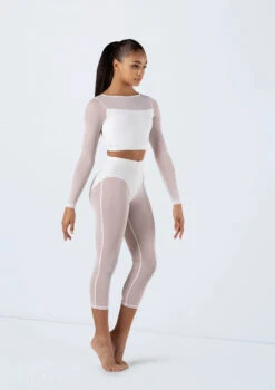 Weissman Long Sleeve Crop Top With Mesh 7 Weissman Long Sleeve Crop Top With Mesh -Dance Clothing Store SM13070 white SM12238 white 8234 62448.1698840530