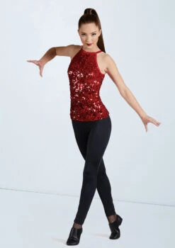 Weissman Ultra Sparkle Halter Top -Dance Clothing Store SQ11671 F Red 39447.1678891695