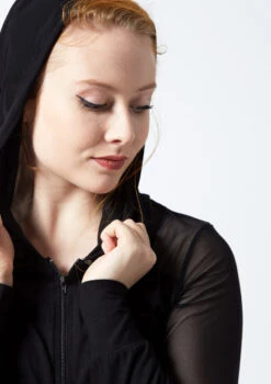Ballet Rosa Zipped Mesh Hoodie -Dance Clothing Store br midori ballet rosa zipped mesh hoodie black front no3 92030.1678926866