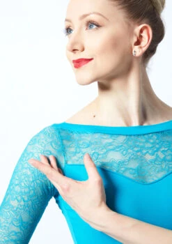 So Danca Crop Sleeve Floral Lace Leotard -Dance Clothing Store e 10999 so danca crop sleeve floral lace leotard green front no1 96807.1678885640