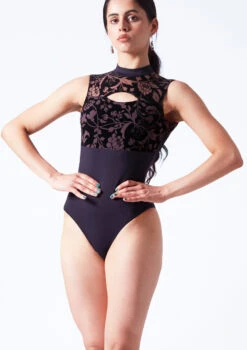 Intermezzo Bella Flocked Keyhole Leotard -Dance Clothing Store it31637 black front t 42478.1698711793