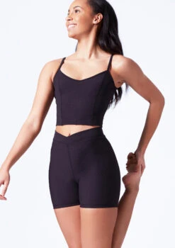 Mirella V Neck Chevron Cropped Camisole Top -Dance Clothing Store mim7059l black front t 45711.1698809421