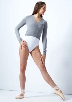 Move Dance Mila Ballet Wrap -Dance Clothing Store mo z0702 move dance mila ballet wrap grey front 57701.1678885086