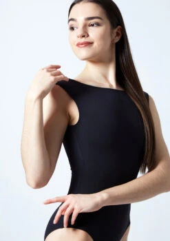 Move Dance Kendall Boatneck Low Back Leotard -Dance Clothing Store mol0261 blk close up front 1 60459.1678884065