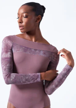 Move Dance Brizo Long Sleeve Leotard -Dance Clothing Store mol0665 orchid pink close up front 1 19779.1683070095