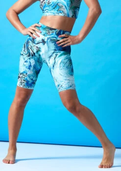 Move Dance Nebula High Waisted Cycling Shorts - Pacific 9 Move Dance Nebula High Waisted Cycling Shorts - Pacific -Dance Clothing Store mor0907 pac front 2t 31498.1686178262