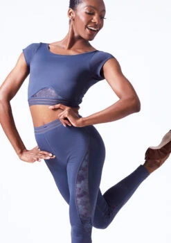 Move Dance Zorya Cap Sleeve Crop Top -Dance Clothing Store mos0603 petrol blue front t 49903.1690450600