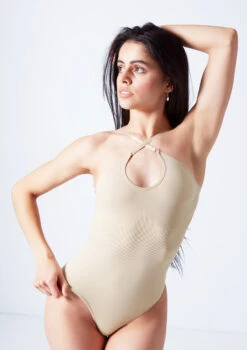 Move Dance Serena Seamless Bodysuit -Dance Clothing Store moz0510 sand close up front 2edit 09701.1690413313