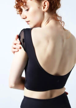 Move Dance Joelle Cap Sleeve Crop Top -Dance Clothing Store moz0623 black close up back 1 06079.1690548977