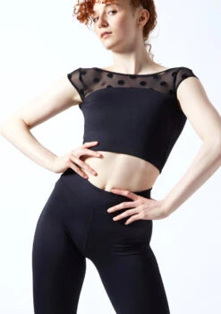 Move Dance Joelle Cap Sleeve Crop Top -Dance Clothing Store moz0623 black front 1t 94772.1692921489