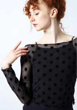 Move Dance Victoria Sheer Mesh Crop Top -Dance Clothing Store moz0624 black close up front 1 55609.1678885064