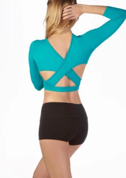 So Danca 3/4 Sleeve Cross Back Dance Crop Top -Dance Clothing Store so e11114 so danca 3 4 sleeve cross back dance crop top blue back thumbnail T 84436.1698810713