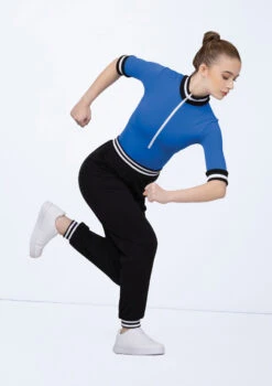 Weissman Zip-Front Striped Trim Leotard 7 Weissman Zip-Front Striped Trim Leotard -Dance Clothing Store wn15522 royal blue 17 t 64855.1697936565