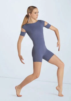 Weissman Cutout Sleeve Biketard -Dance Clothing Store wn15601 slate blue 22661 89166.1694698449